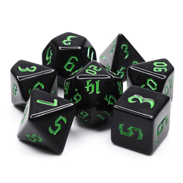 Chon Drite 7pc Dice Set inked in Green